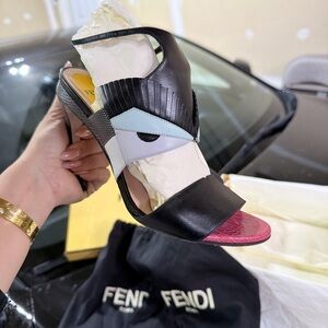 Fendi Monster Black and Pink Leather Heels